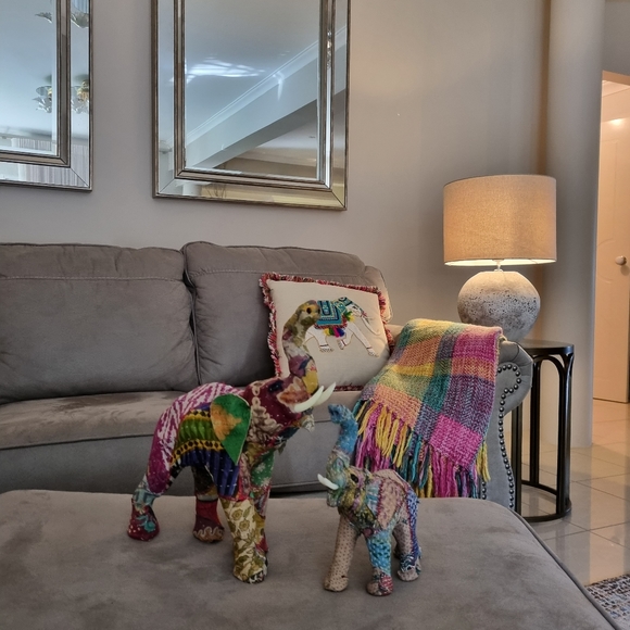 Other - Boho Elephant set of 2 Pattern Fabric Material mother and baby Decor